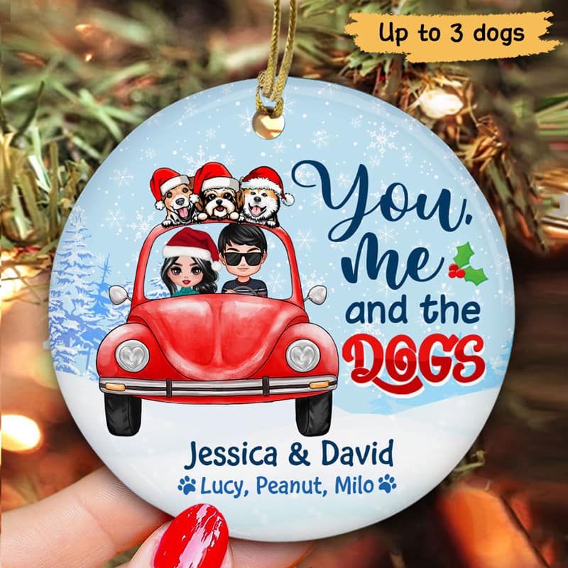 You Me Dogs In Car Christmas Personalized Circle Ornament