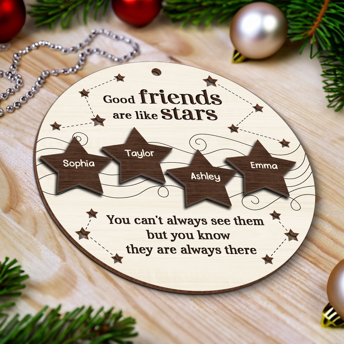 Good Friends Like Stars Friendship Gift Personalized 2-Layer Wooden Ornament