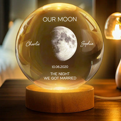 Personalized Moon Phase Crystal Ball Night Light - Custom Date Gift for Mom & Her - Unique Anniversary or Birthday Keepsake