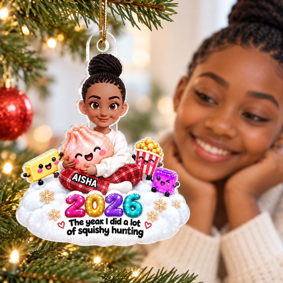Trending Boy Girl With Squishy - Personalized Acrylic Ornament - Christmas Gift, Keepsake For Kids, Teenagers