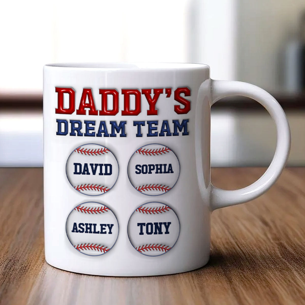 Daddy's Dream Team Baseball 3D Inflated Effect Personalized Mug