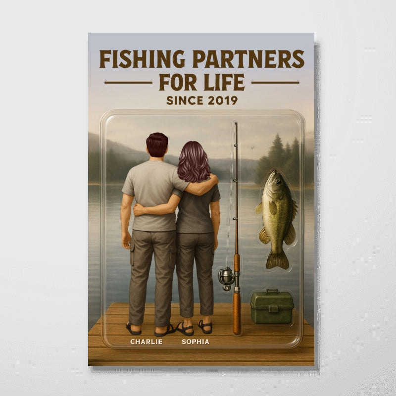 3D Effect Custom Figure Couple Fishing Partners For Life Personalized Poster