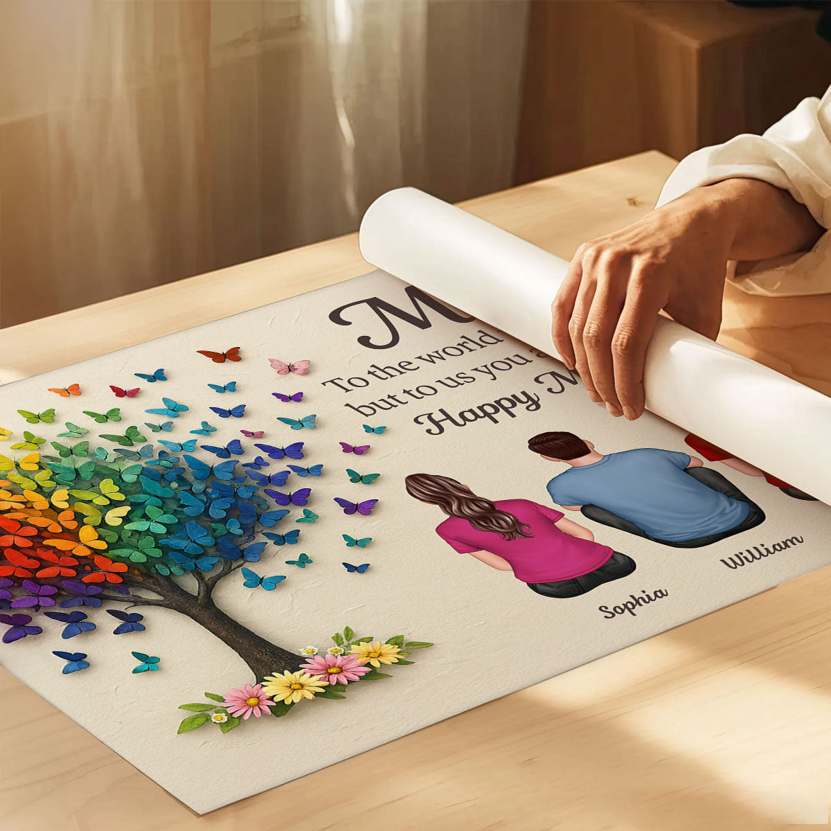 3D Effect Butterfly Tree MOM To Us You Are The World Personalized Poster, Gift For Mom
