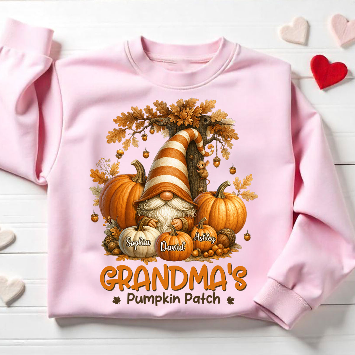 Gnome Grandma's Pumpkin Patch Personalized Fall Sweatshirt, Cozy Fall Sweatshirt for Grandma