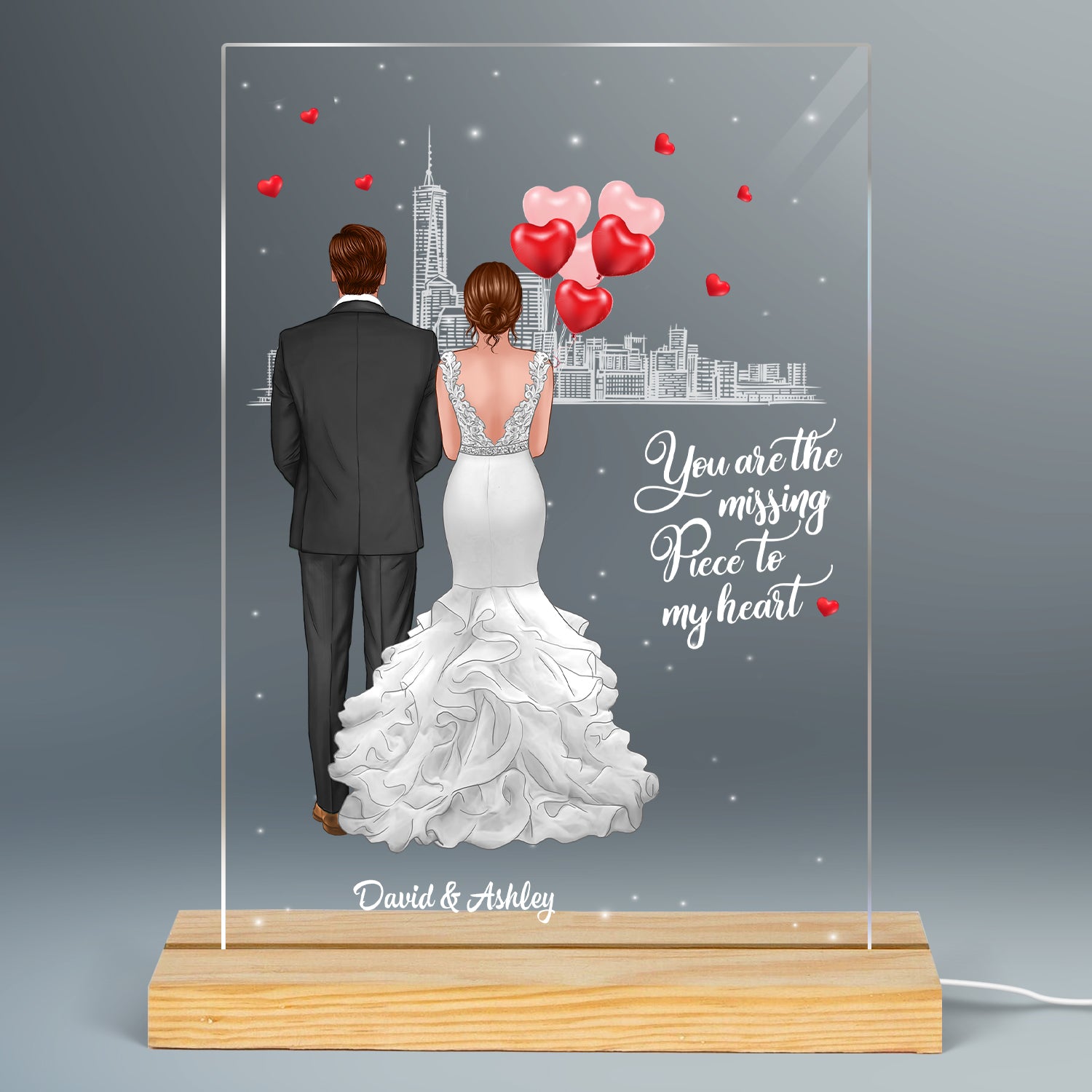 The Missing Piece To My Heart Wedding Couple Personalized LED Night Light - Acrylic LED Lamp
