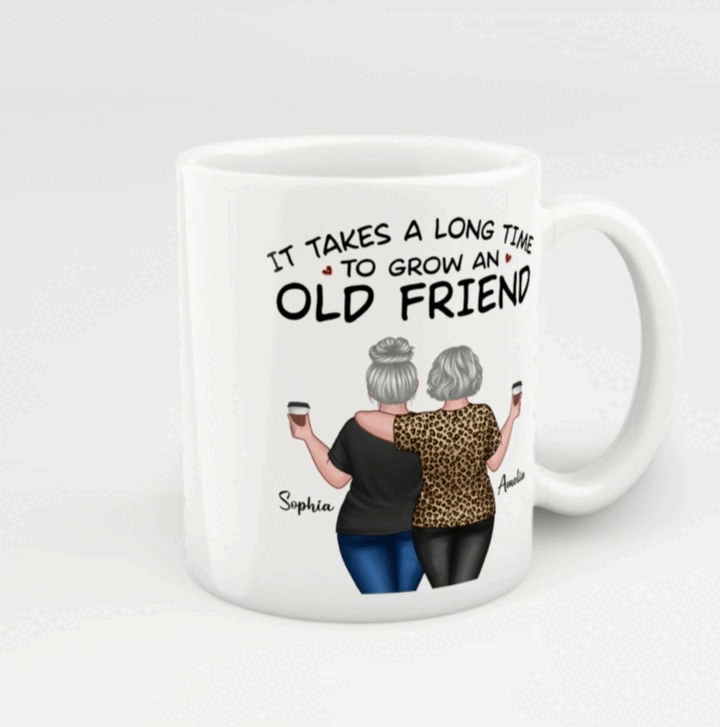 Back View Besties Walking It Takes A Long Time To Grow An Old Friend Personalized Mug, Gift For Best Friends, BFF
