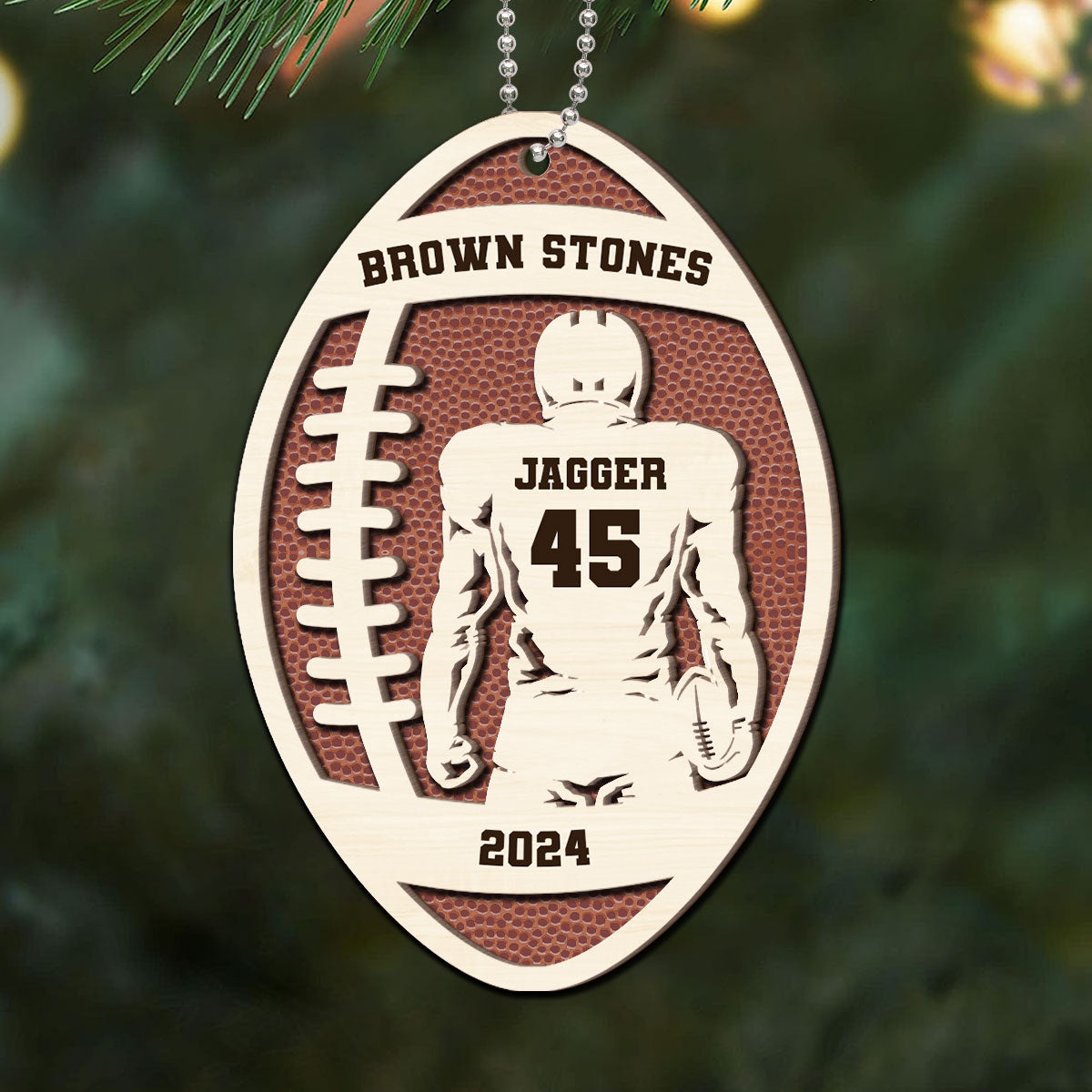 3D Football Player With Name Personalized 2-Layer Wooden Sport Ornament