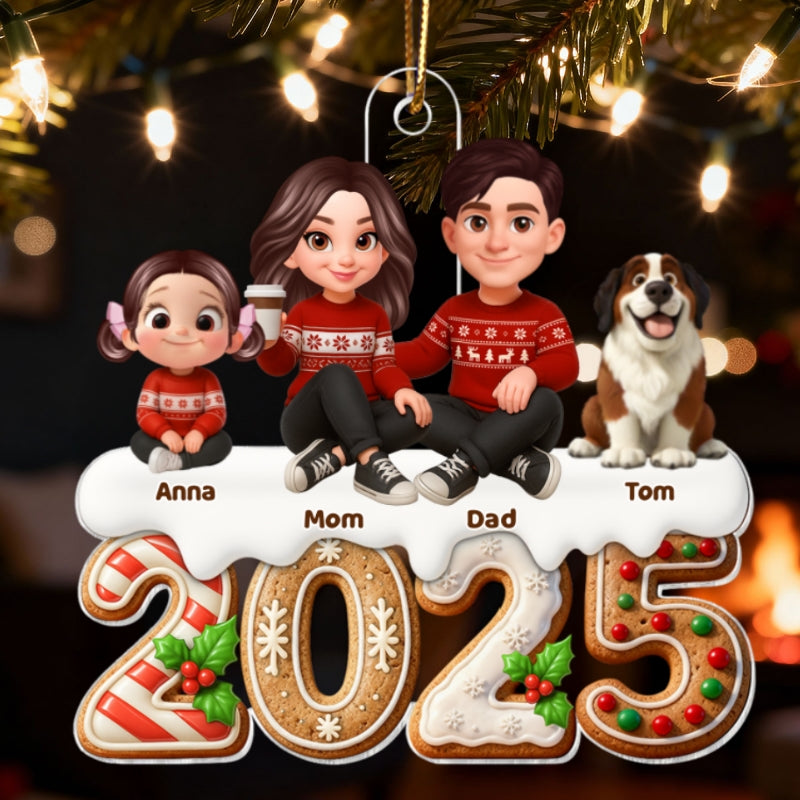 3D Effect Gingerbread Family Together Christmas - Personalized Acrylic Ornament