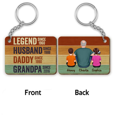 Legend Dad Grandpa Retro Palette Back View Man & Kids Personalized Wooden Keychain