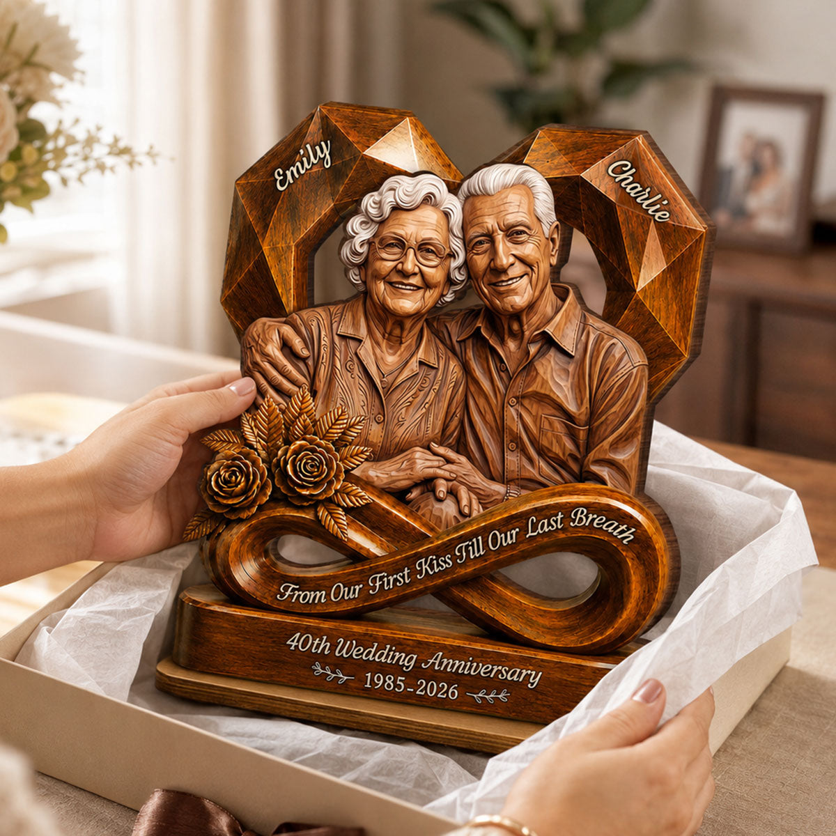 Custom Photo Couple Wooden Heart - Personalized 2-Layered Wooden Plaque - Anniversary Gift, Gift For Couple