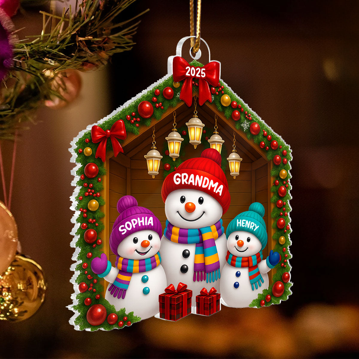 Grandma Grandkids Snowman Personalized Acrylic Ornament - 2025 Thoughtful Christmas Gift for Grandma