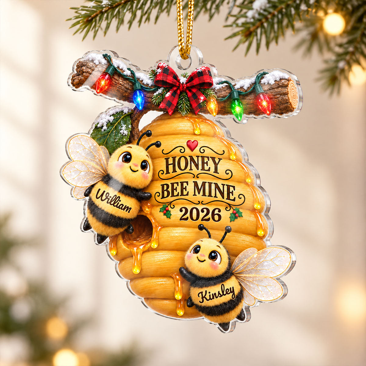 Couple Bees Hive 2D Flat - Personalized Acrylic Ornament - Christmas Gift For Couples, Gift For Her, Gift For Him