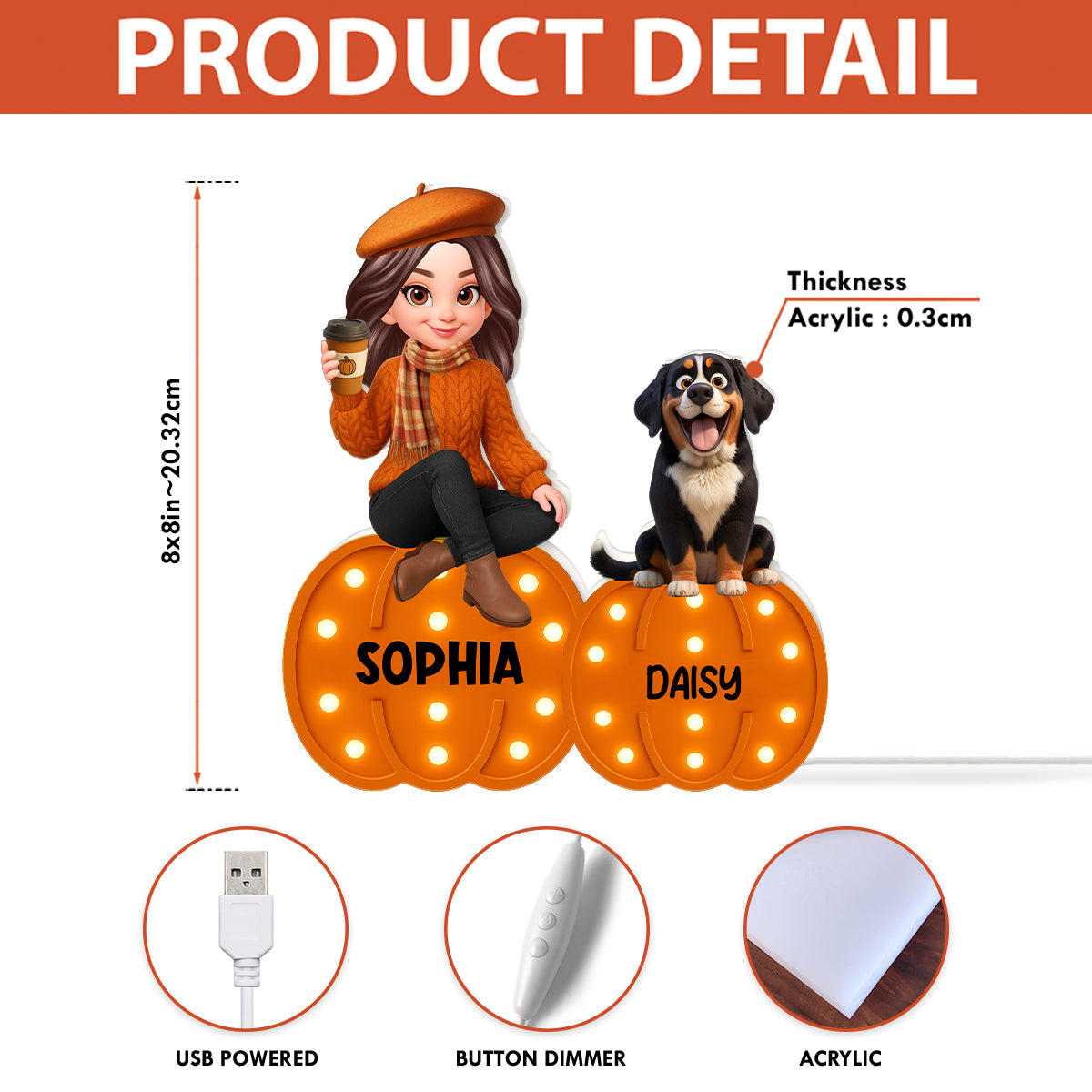 Fall Season Dog Mom Marquee Pattern Texture Pumpkins Personalized LED Light Box