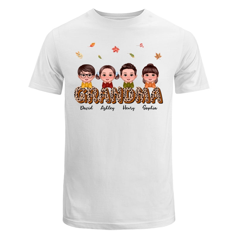 Fall Season Grandma Mom Kids On Text Leopard Personalized Shirt