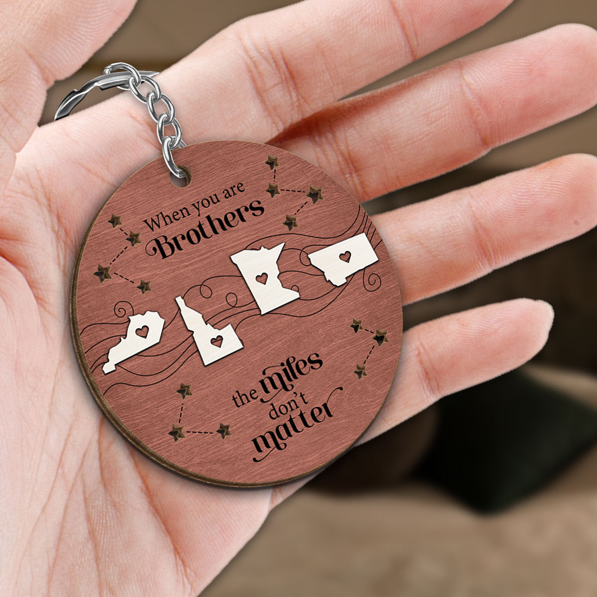 Long Distance Family Friends Siblings Sisters Besties Personalized Wooden Keychain, Togetherness Christmas Gift