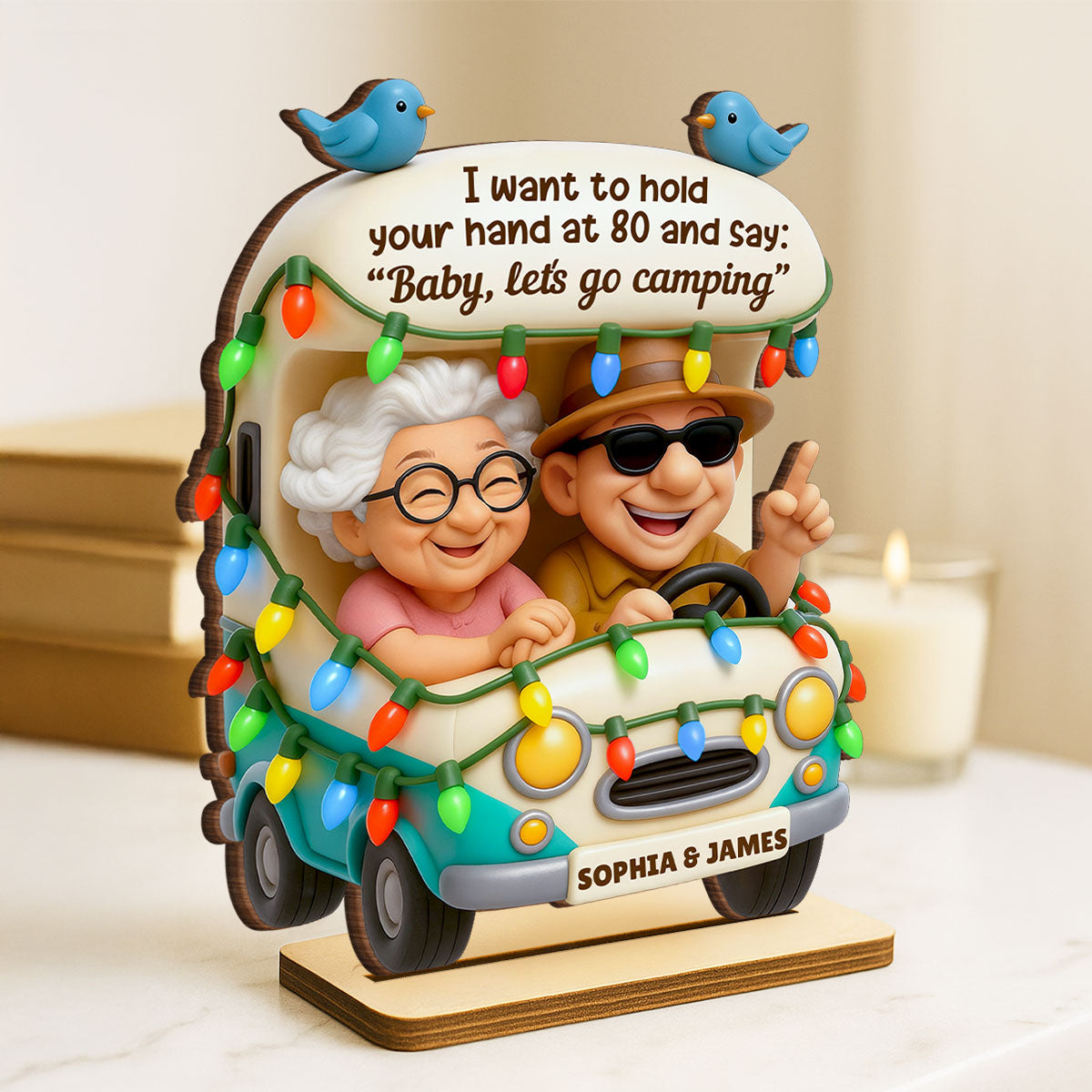 Baby Let's Go Camping Old Couple - Personalized Wooden Plaque - Gift For Him, Gift For Her, Gift For Couple
