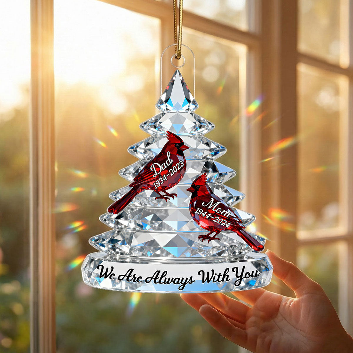 3D Effect Memorial Tree Cardinals - Personalized Acrylic Car Hanger - Remembrance Gift, Sympathy Gift For Whole Family, Extended Family