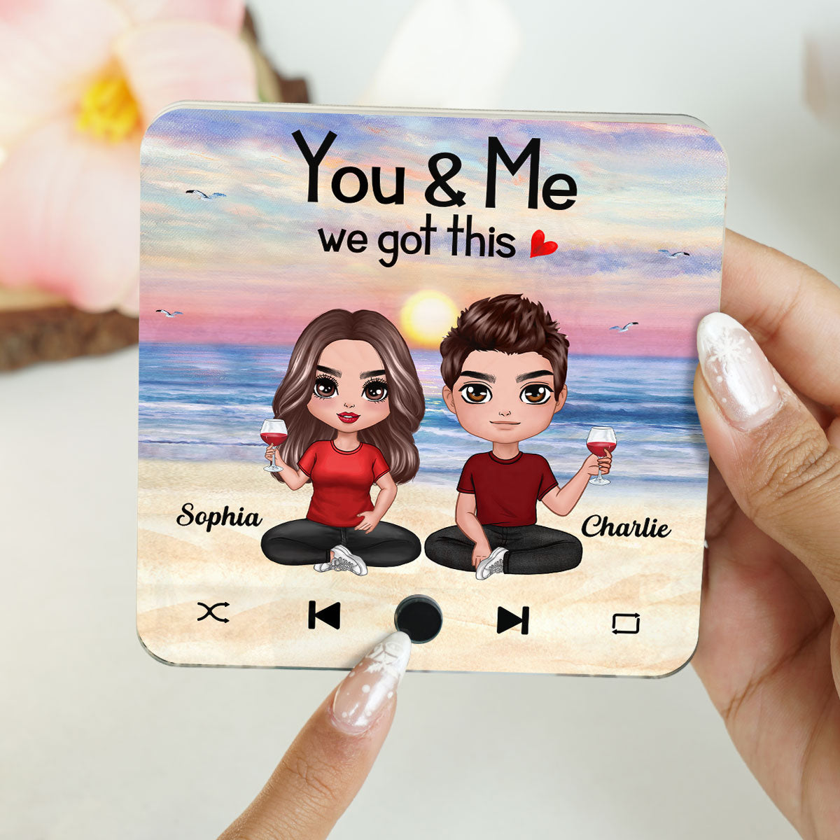 Doll Couple Sitting Together Since Favorite Song Personalized Music Fridge Magnet,  Gift For Couple