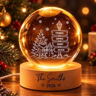 Joyful Christmas Custom Family Names - Personalized Crystal Ball LED Night Light - Gift For Family, Boy Girl