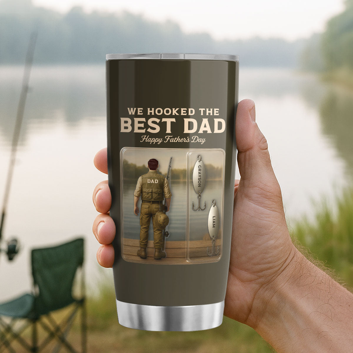 We Hooked The Best Dad Grandpa Fishing With Kids' Names Custom Figure Personalized Tumbler, Perfect Father's Day Gift For Fishing Dad, For Husband, For Grandpa