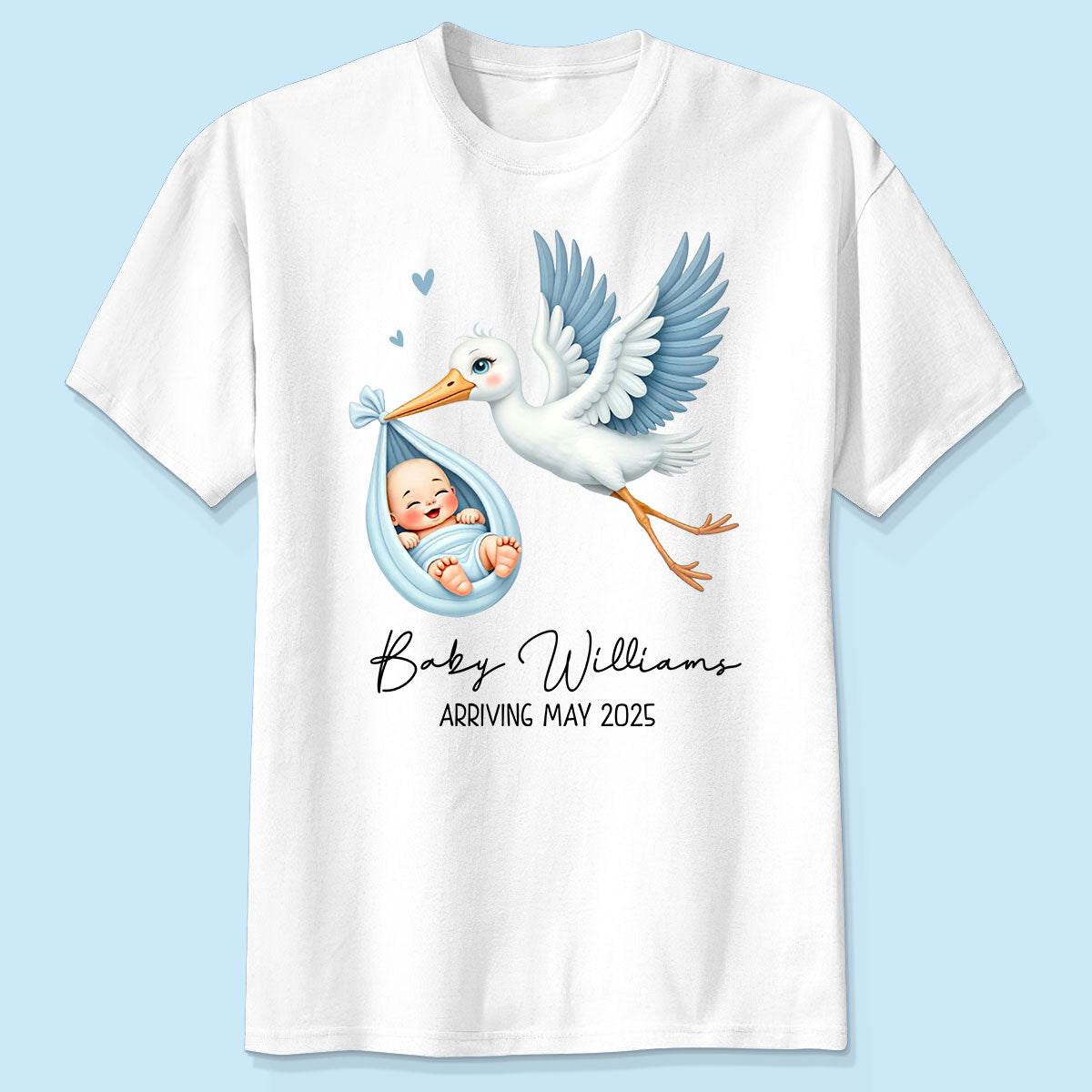 Cute Stork New Baby Personalized Shirt for New Mom, Pregnancy Announcement Gift for Her, Pregnancy Reveal Shirt