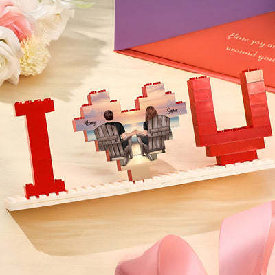 Personalized Building Blocks Puzzle, Couple Sitting At Beach, I Love You Block Puzzle, Birthday, Anniversary Gifts for Her & for Him