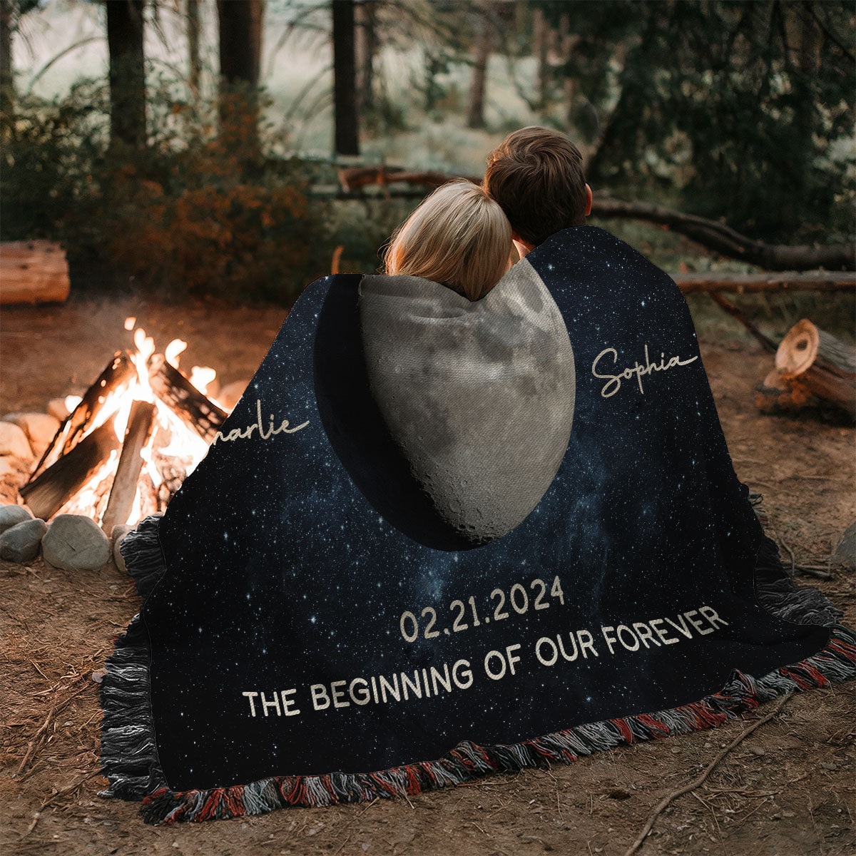 Our Moon Couple Gift Moon Phase Art Wedding Anniversary Gift For Him Gift For Her Personalized Tapestry Woven Blanket