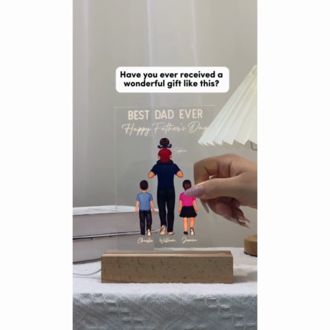 Dad And Kids Piggy Back Personalized LED Night Light, Father's Day Gift For Dad, For Husband