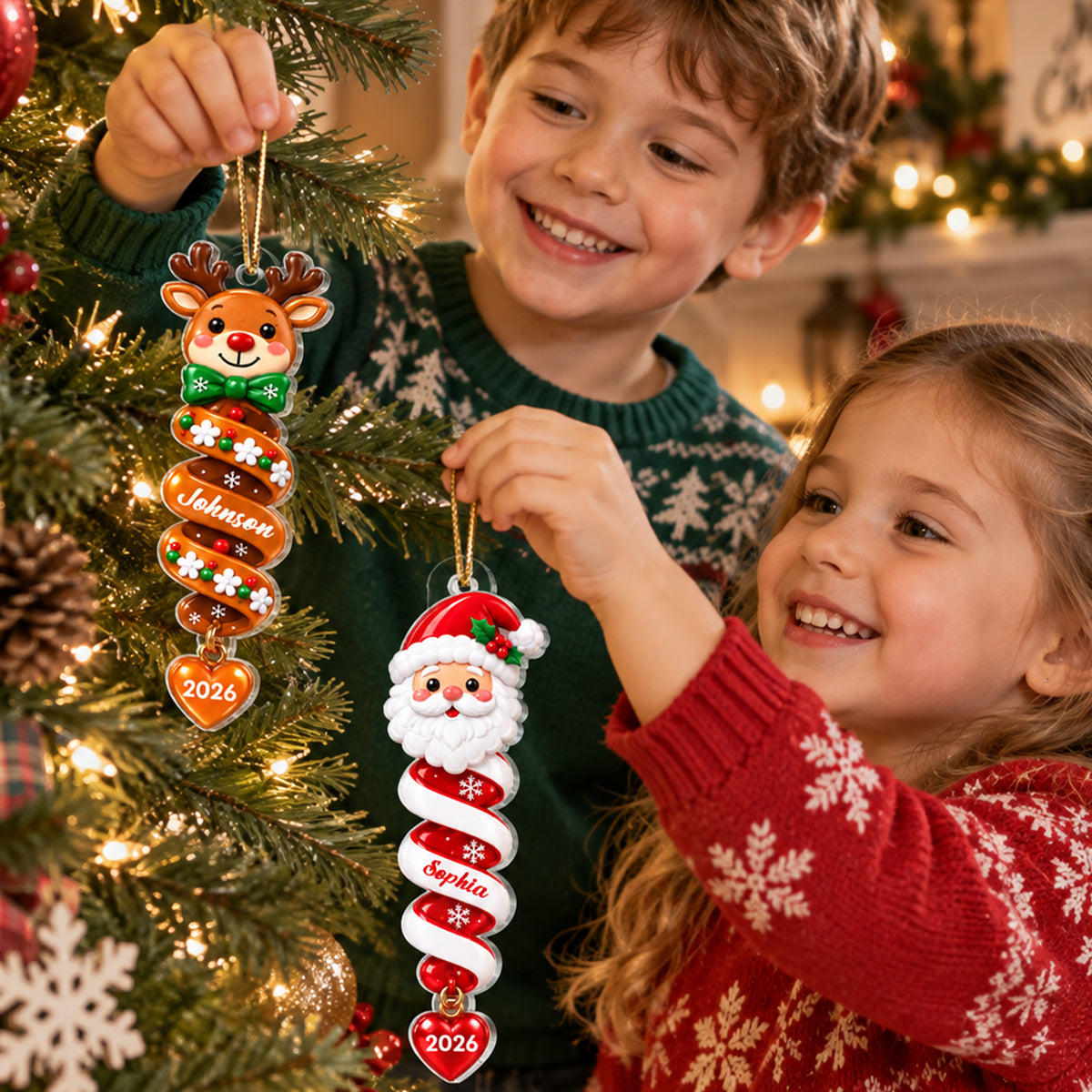 Custom Family Kids Boy Girl Names - Personalized Acrylic Ornament - Christmas Gift for Children, Friends