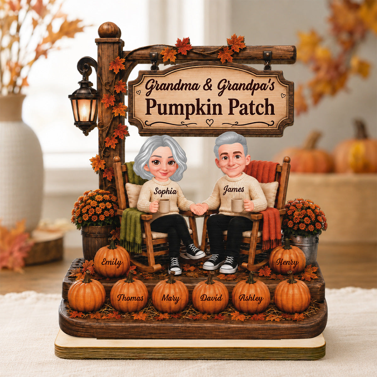 Grandparents' Pumpkin Patch Fall Sign Post 2D Flat - Personalized 2-Layered Wooden Plaque - Cozy Fall Decor