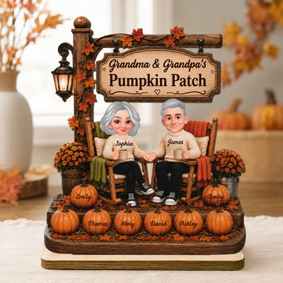 Grandparents' Pumpkin Patch Fall Sign Post 2D Flat - Personalized 2-Layered Wooden Plaque - Cozy Fall Decor