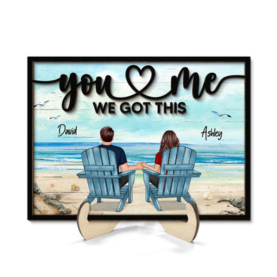 Back View Couple Beach Landscape Valentine‘s Day Gift For Him For Her Personalized 2-Layer Wooden Plaque