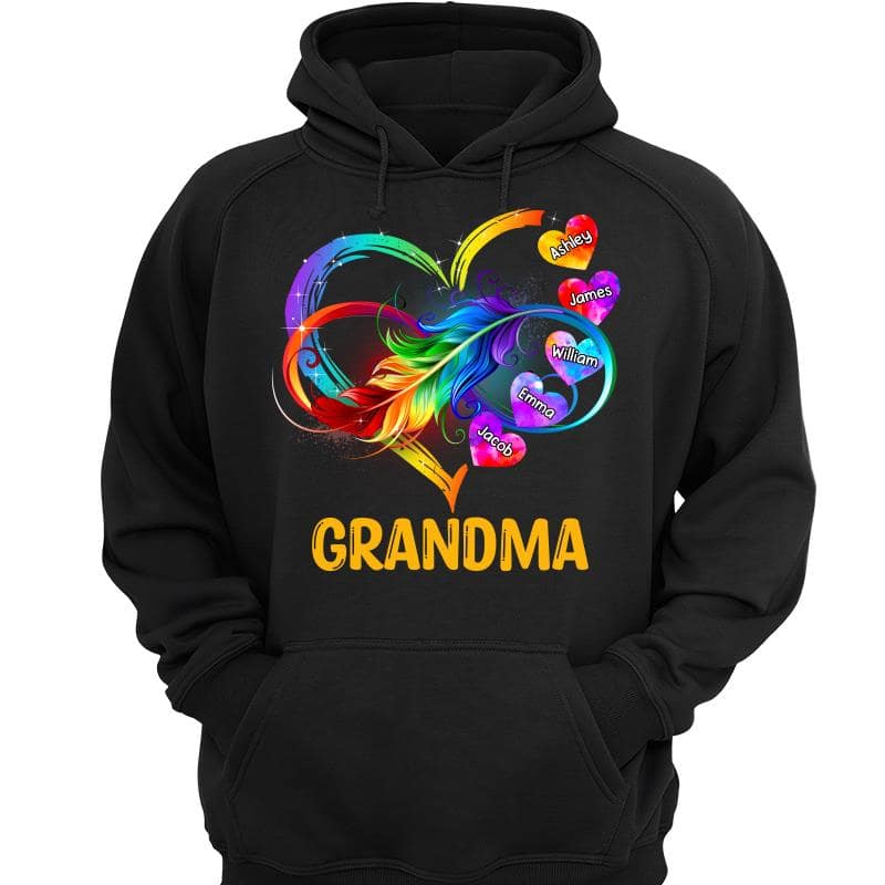 Mom Grandma Heart Feather Infinity Personalized Shirt