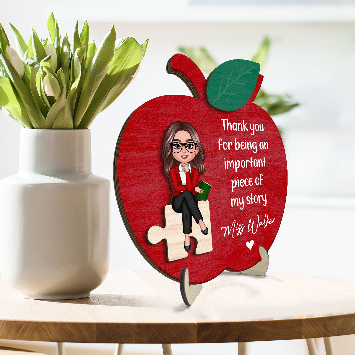 Thank You Teacher Important Piece Personalized 2-Layer Wooden Plaque