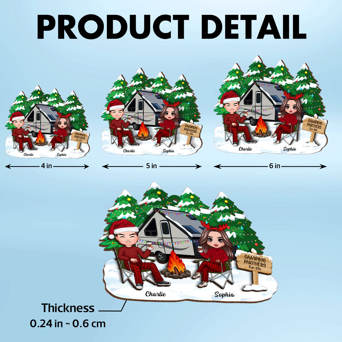 Camping Couple Christmas Personalized 2-Layer Wooden Ornament