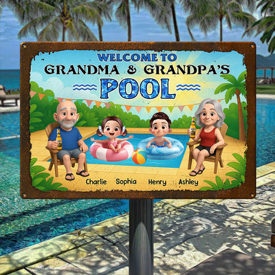Welcome to Grandma & Grandpa's Pool Personalized Metal Sign, Grandparents Hosting Grandkids Summer Sign
