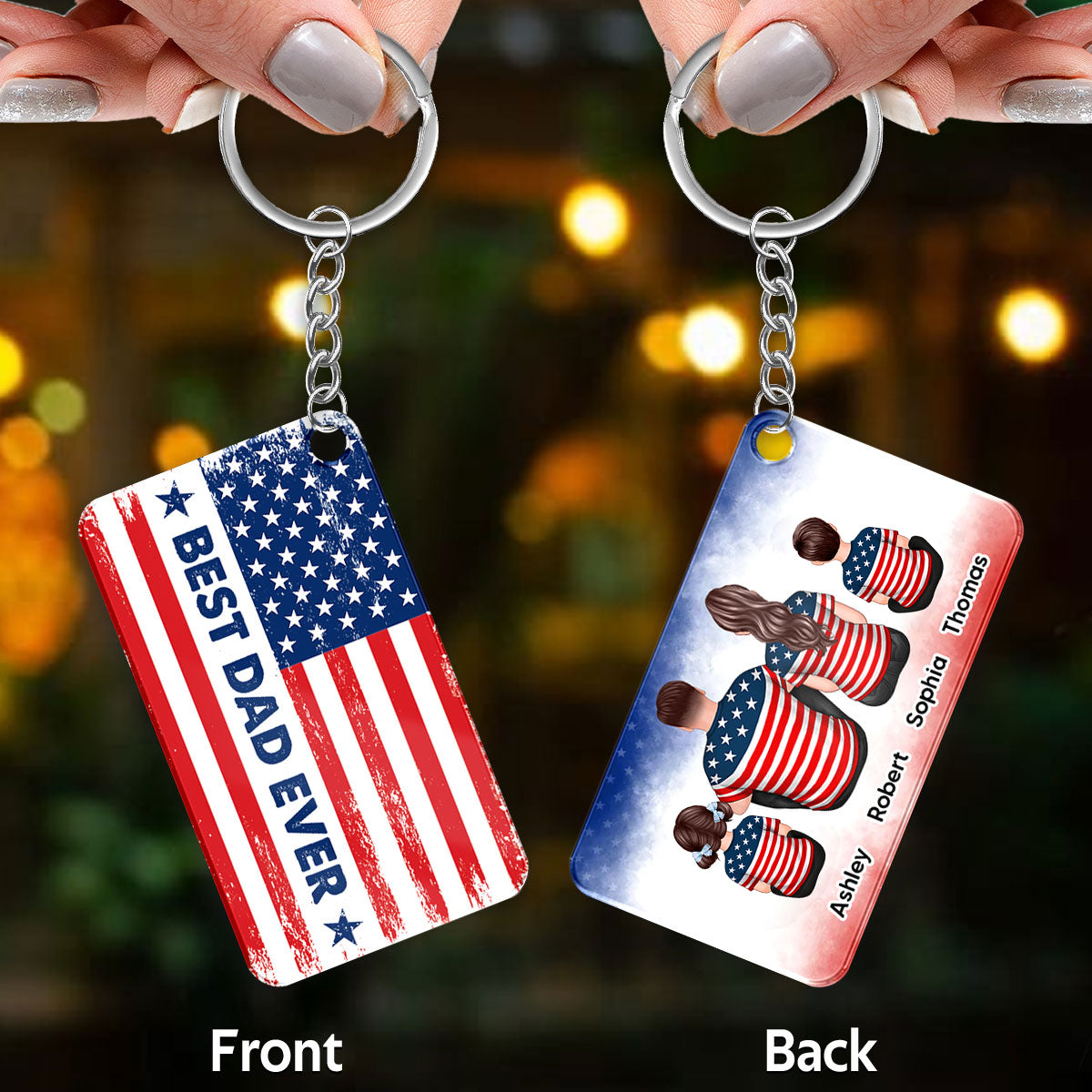 Best Dad Ever Nation Flag Back View Man & Kids Personalized Acrylic Keychain