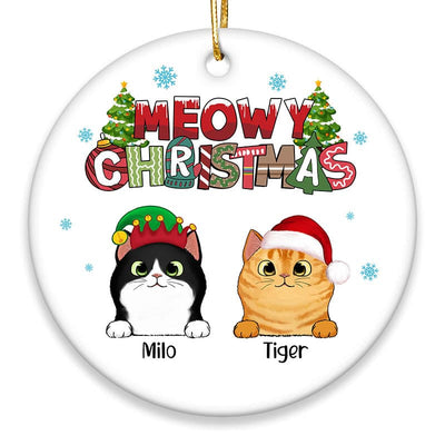 Meowy Christmas Text Fluffy Cats Personalized Circle Ornament
