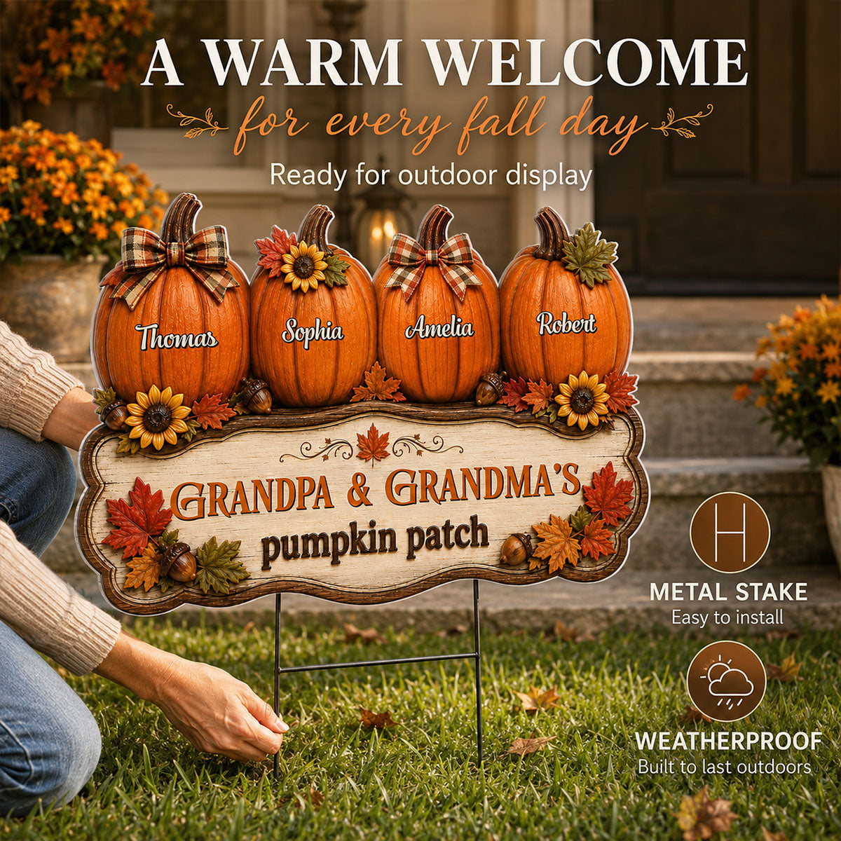Cozy Fall Vibe Grandpa Grandma's Pumpkin Patch - Personalized Yard Sign - Fall Decor For Grandparents