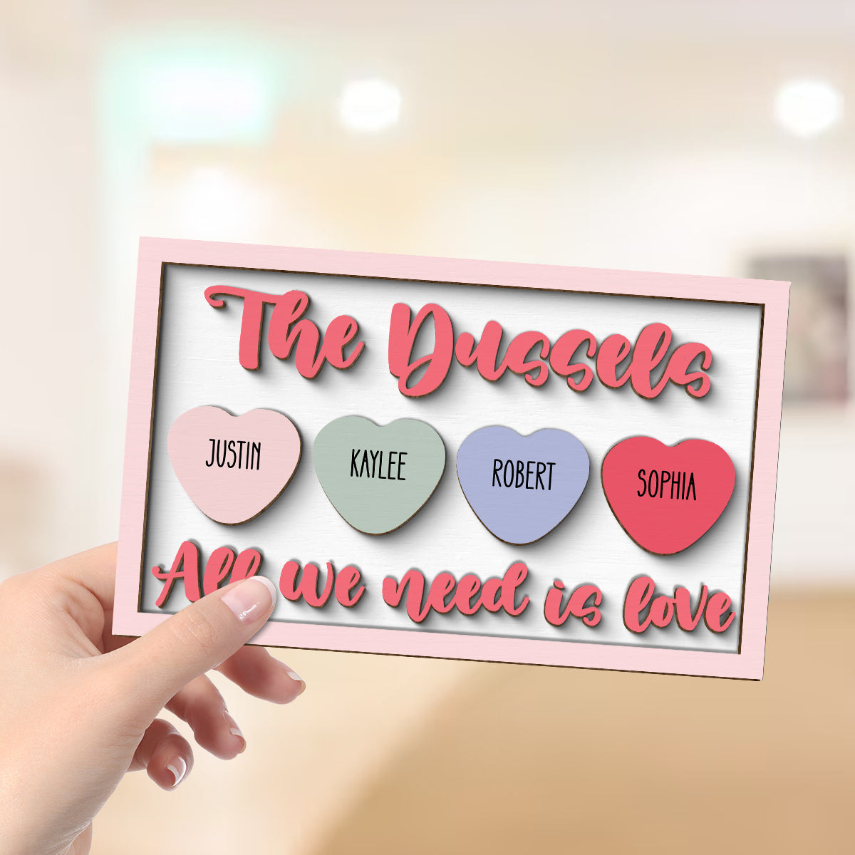 Family Name Sign All We Need Is Love Personalized 2-Layer Wooden Plaque