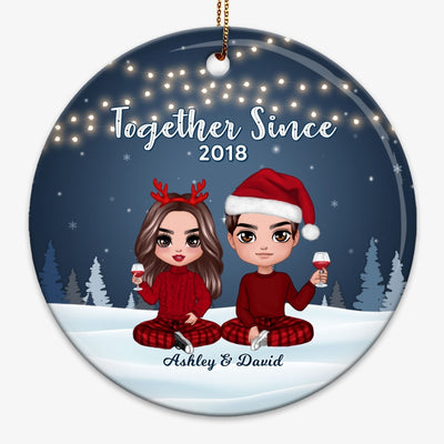 Christmas Night Light Doll Couple Personalized Circle Ornament