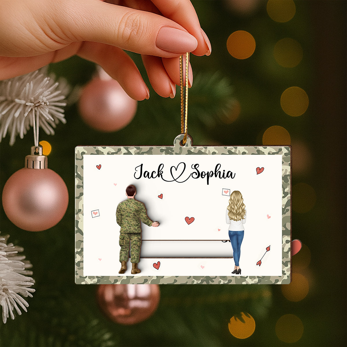Distance Mean Nothing When Someone Mean Everything - Personalized Slide Ornament - Christmas Gift For Army Couple