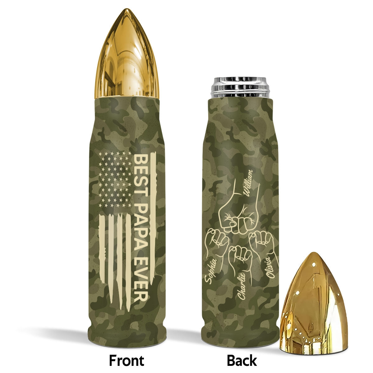 Best Dad Papa Grandpa Ever Fist Bump Outline Nation Flag Camouflage Pattern Gift For Husband Father Figures Personalized Bullet Tumbler
