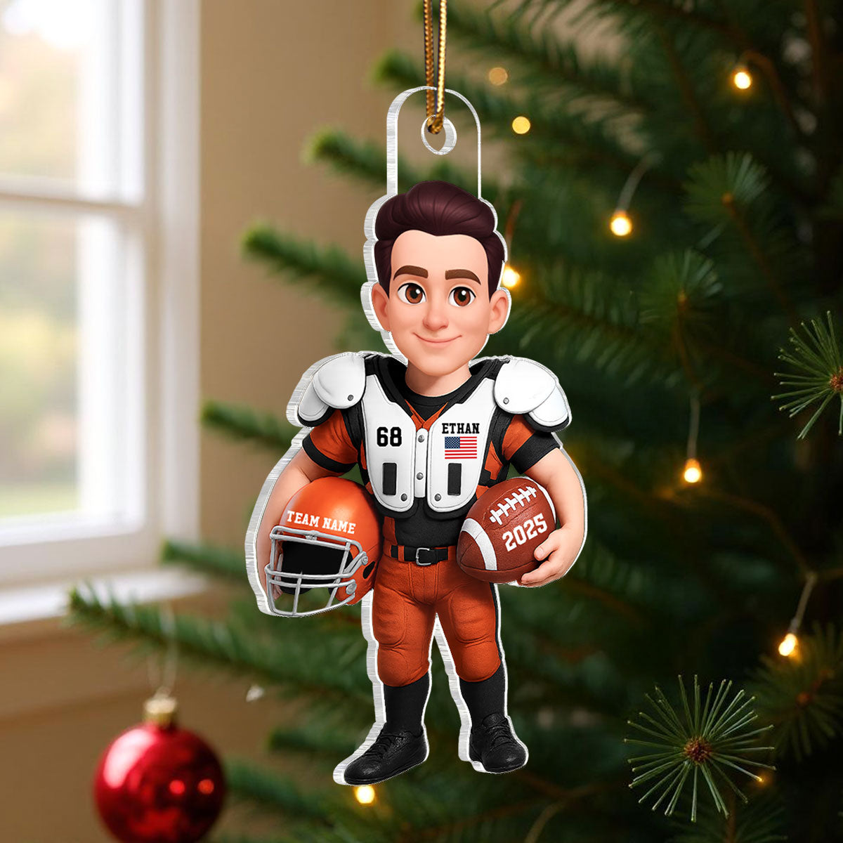 3D Effect Proud American Football Player - Personalized Acrylic Car Hanger - Gift For Football Lovers, Grandson, Son, Husband