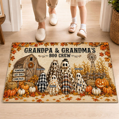 Halloween Rustic Barnhouse Grandpa & Grandma's Boo Crew - Personalized Doormat - Halloween Decor For Grandparents