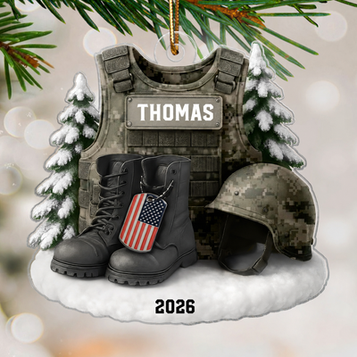 3D Effect Military Uniform Boots And Helmet - Personalized Acrylic Ornament