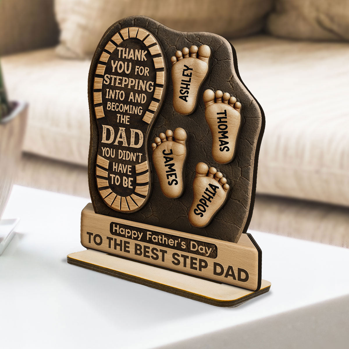 Happy Father's Day Best Step Dad Ever Personalized 2-Layer Standing Wooden Plaque| Heartfelt Father's Day Gift For Stepdad, Bonus Dad