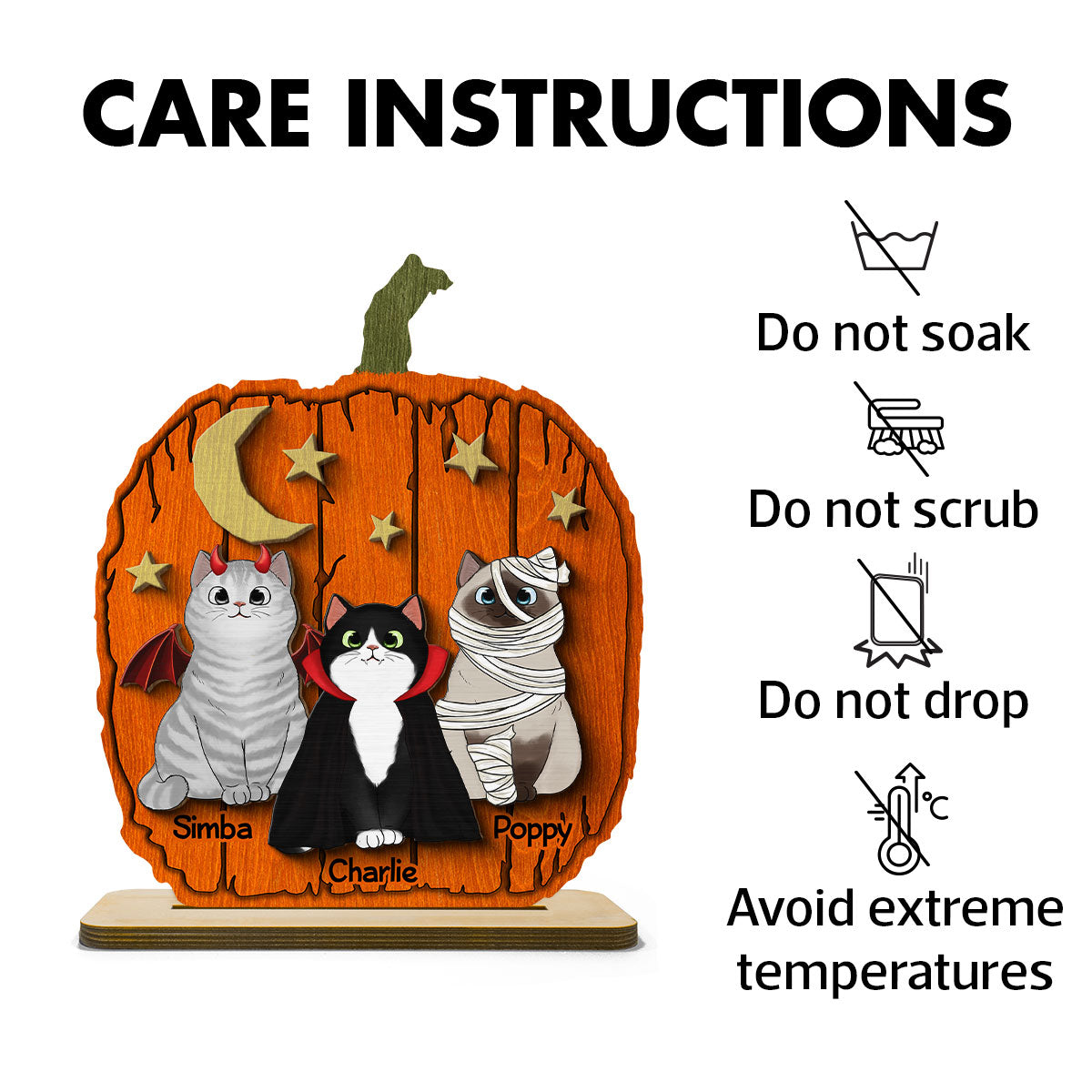 Halloween Cat Pumpkin Shaped - Personalized 2-Layered Wooden Plaque - Gift For Cat Lovers