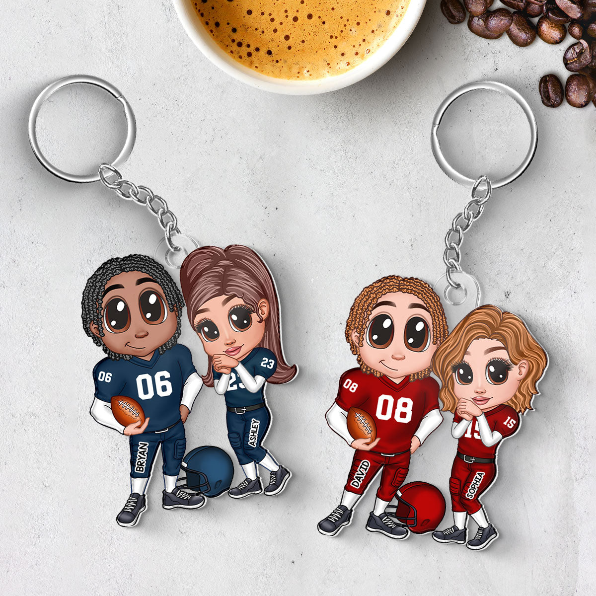 American Football Couple Y2K Style Personalized Acrylic Keychain,  Gift For Couples