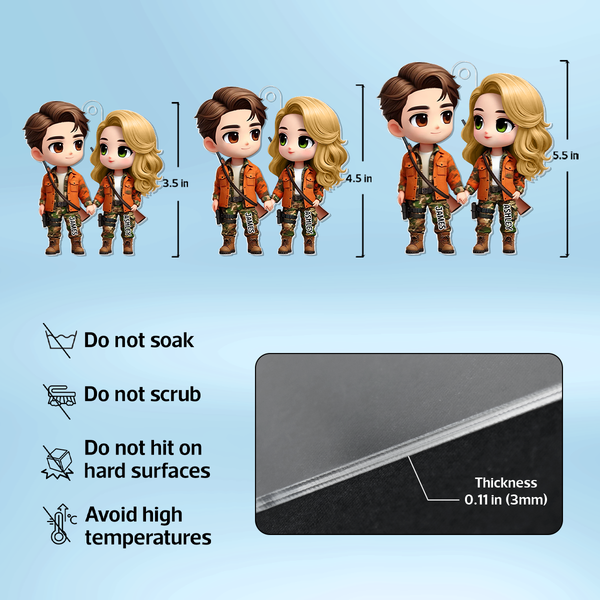3D Effect Cute Cartoon Couple Hunting Personalized Acrylic Car Hanger, Anniversary &  Gift for him, Gift for her